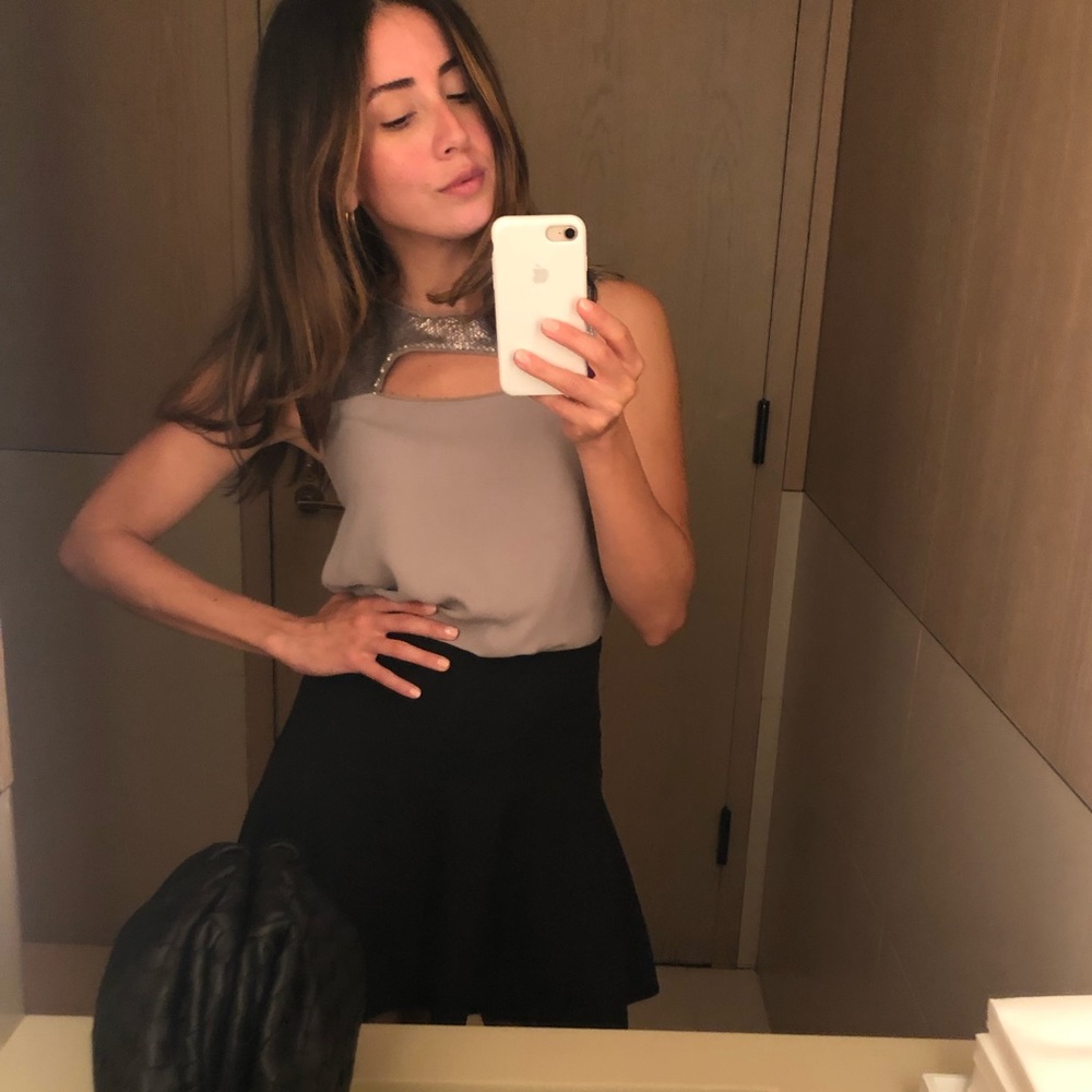 Taupe sleeveless evening top / sequin detail